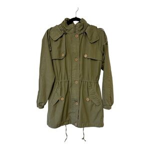 Numph Trench Style Jacket Hooded Button Front Cinched Waist - Size UK 8 / Small